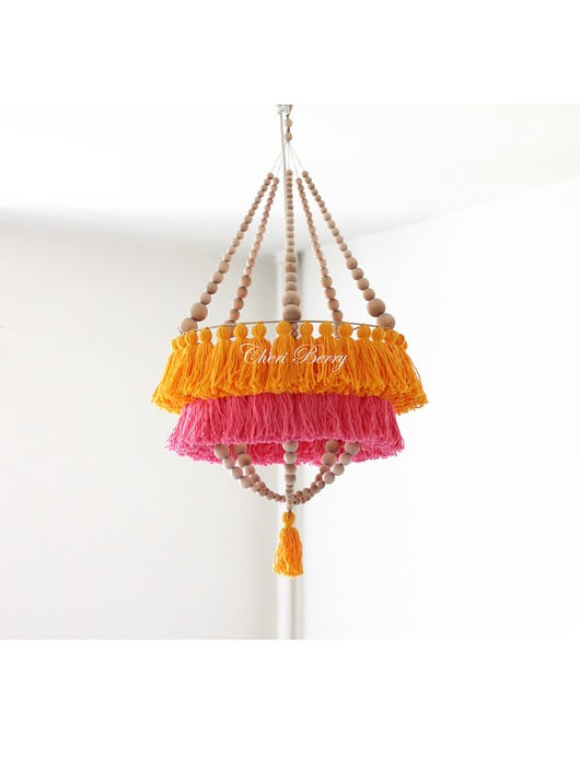 lampy wiszące Boho Lampa Abażur z Chwostami-Katja Słoneczna Fuksja