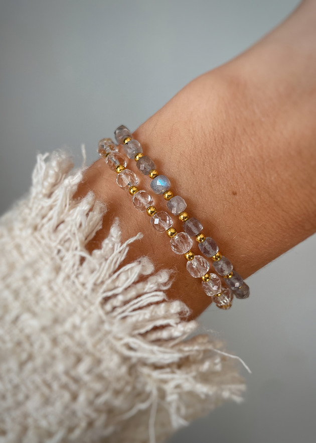 bransoletki z kamieni naturalnych Zestaw Dwóch Bransoletek z Labradorytu i kryształu górskiego