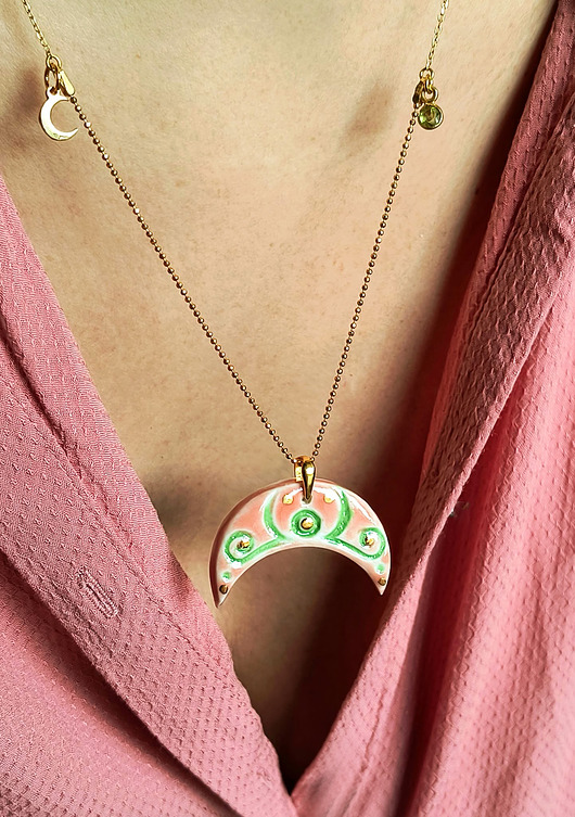 złote naszyjniki Naszyjnik pozłacany Lunula Różowa Magia Kolekcja Parian