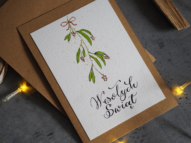 kartki świąteczne Kartka świąteczna handmade Wesołych Świąt Jemioła