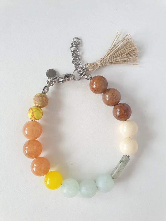 bransoletki z kamieni naturalnych Bransoletka  BOHO ART jadeit, jaspis, labradoryt, żółty, brąz, aqua,