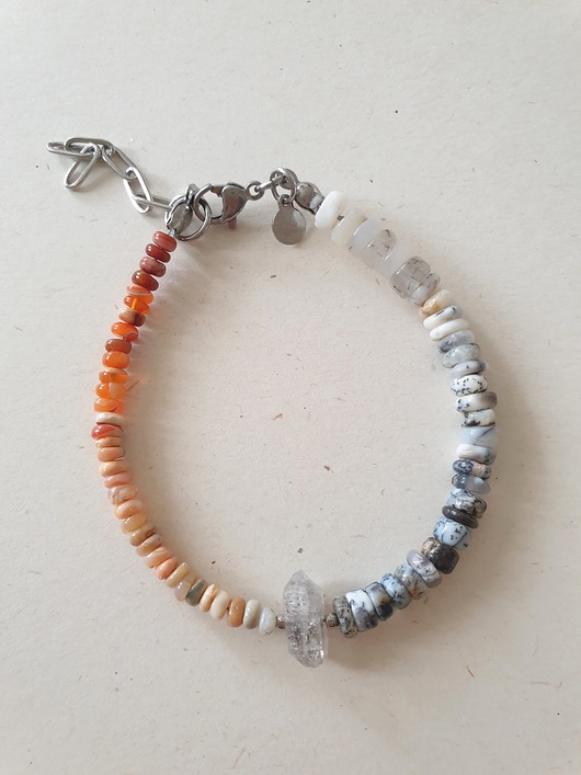 bransoletki z kamieni naturalnych Bransoletka RAW opal dendrytowy, opal ognisty, kryształ herkimer