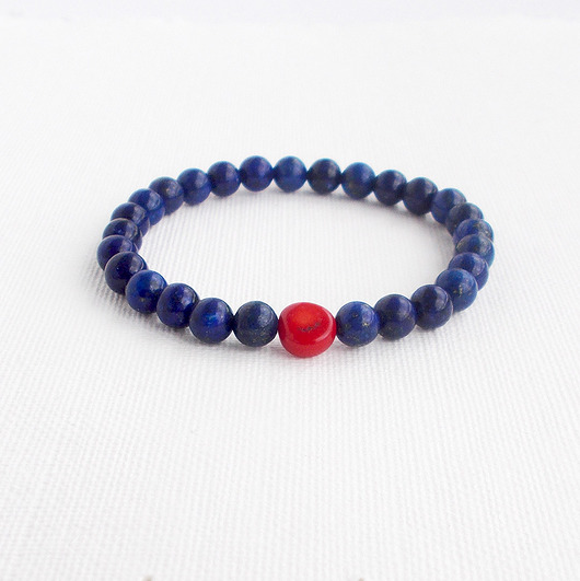 bransoletki z kamieni naturalnych Lapis lazuli i czerwony Koral Bransoletka
