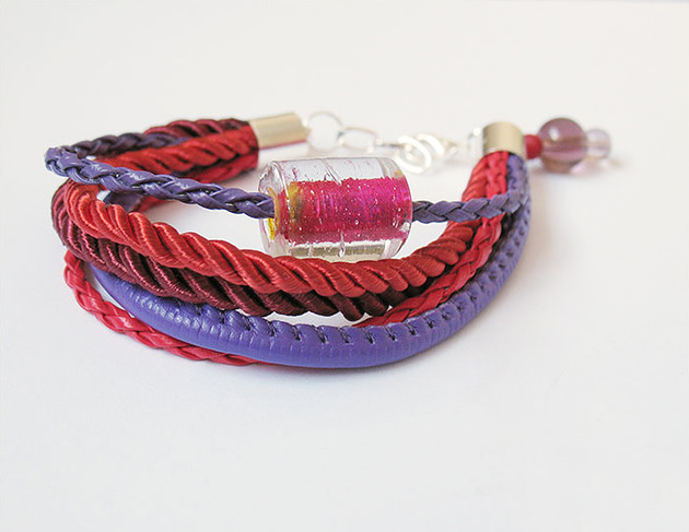 bransoletki skórzane Bransoletka - Fiolet, czerwień - rzemienie