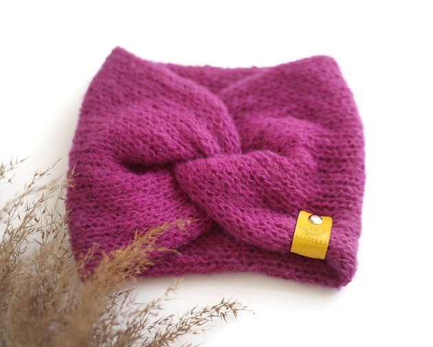czapki damskie ALPACZINA opaska 100% alpaka fuksja