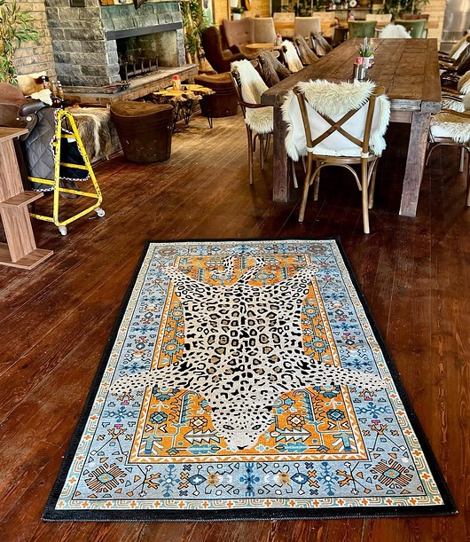dywany Dywan Vintage w Panterę Śnieżną Błękitny Unikat 120x180 cm Safari