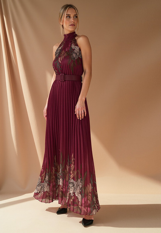 sukienki maxi damskie Elegancka sukienka wieczorowa maxi na halter rozkloszowana - M1091