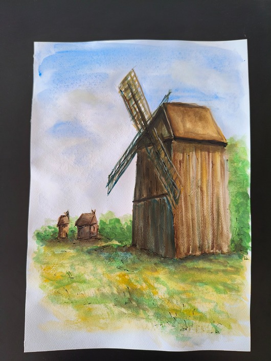 grafiki i ilustracje Wiatraki Wielkopolskie A3 Akwarela Metaliczna Konkurs Unikat