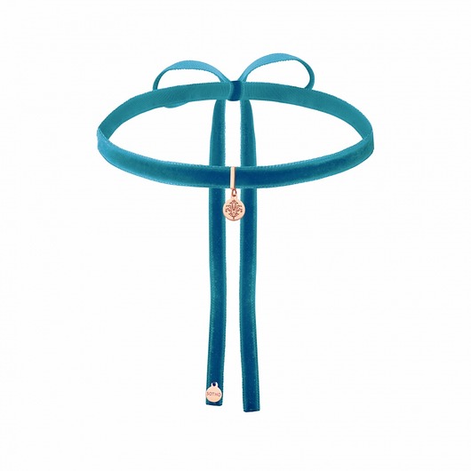 Ciemnoturkusowy aksamitny choker z rozetą SOTHO