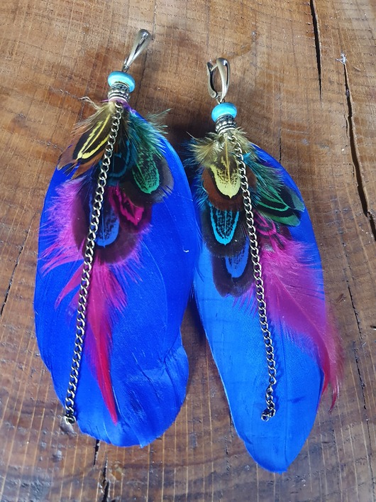 kolczyki z piórami Długie kolczyki z kolorowych piór