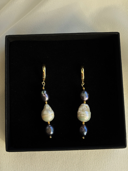 kolczyki pozłacane Kolczyki pozłacane unikat Granatowe perły