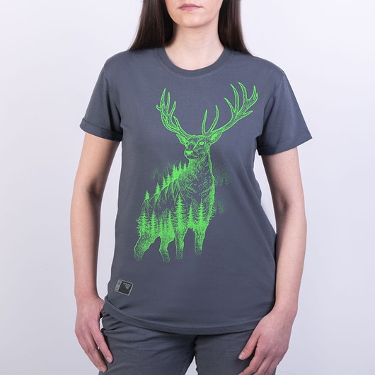 t-shirt damskie Koszulka damska JELEŃ SZLACHETNY ciemnoszara