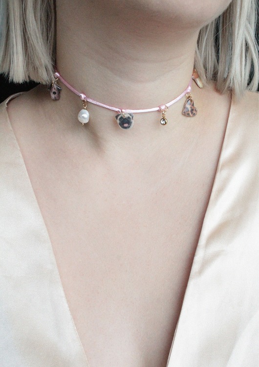 chokery Różowy choker DOGGY