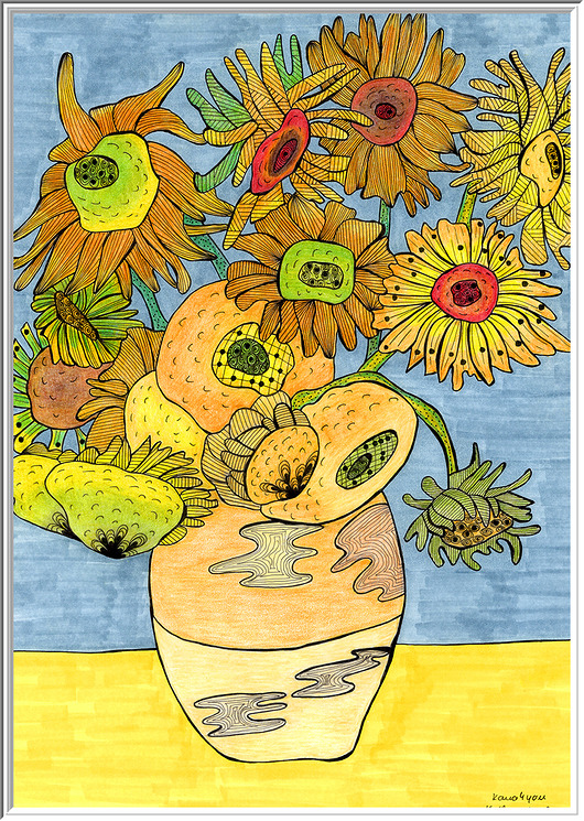 plakaty 6. SŁONECZNIKI ZEN - rysunek, plakat.