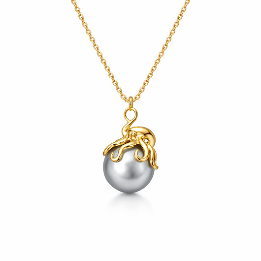 srebrne naszyjniki Ośmiornica ze srebrną perłą- naszyjnik srebro, złoto, różowe złoto