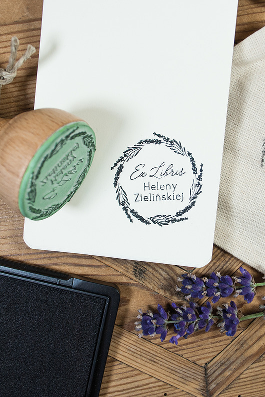 stemple Ex libris na prezent, lawendowy wianek