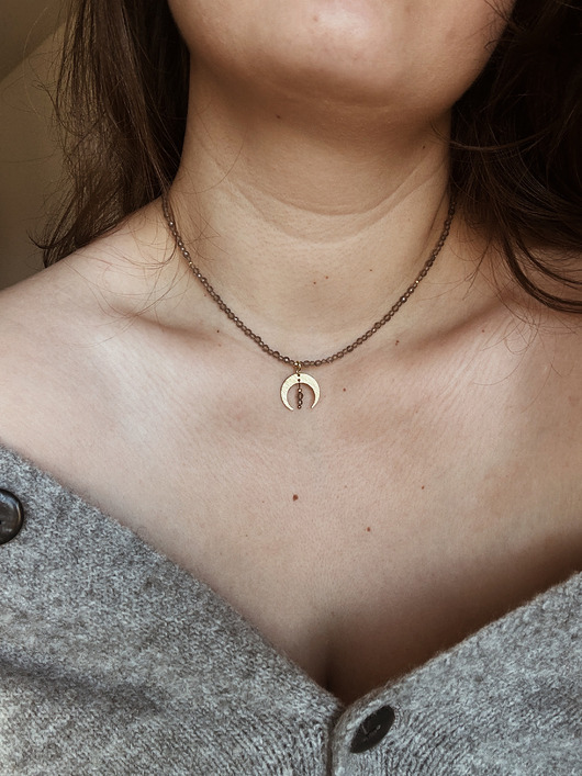 złote naszyjniki Naszyjnik Kwarc Dymny księżyc/ luna