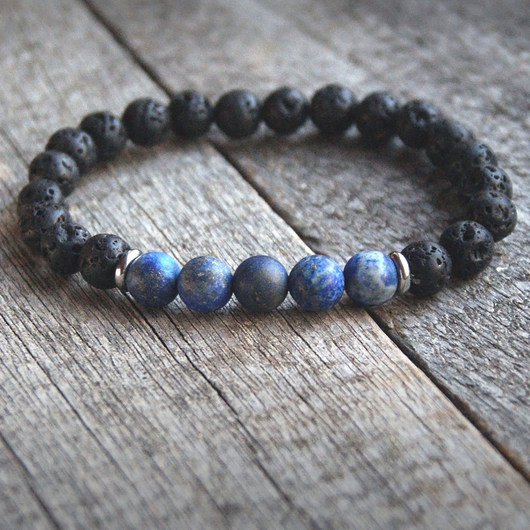 męska bransoletka :: LAPIS LAZULI matowy & LAWA kaktusia