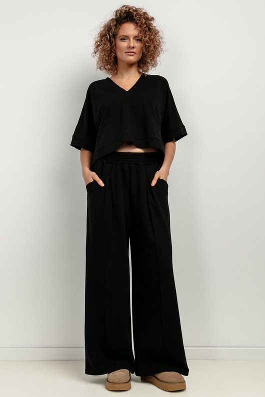 bluzki kimonowe damskie Bluza kimono z dekoltem V, T416, czarny