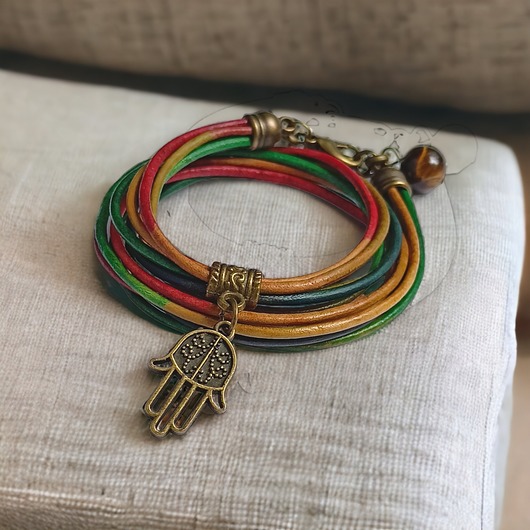 bransoletki skórzane HAMSA - talizman chroniący od zła - GYPSY - skóra