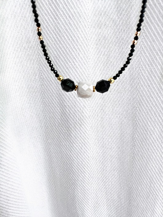 chokery Naszyjnik choker czarny turmalin onyks kamień księżycowy