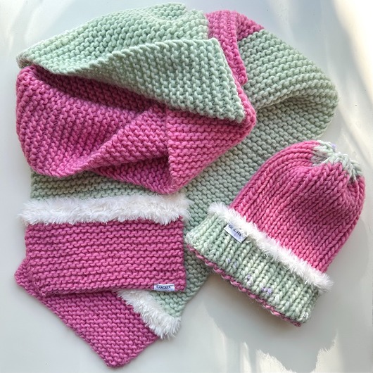 czapki damskie Szalik Candy miękka i ciepła wełna handmade