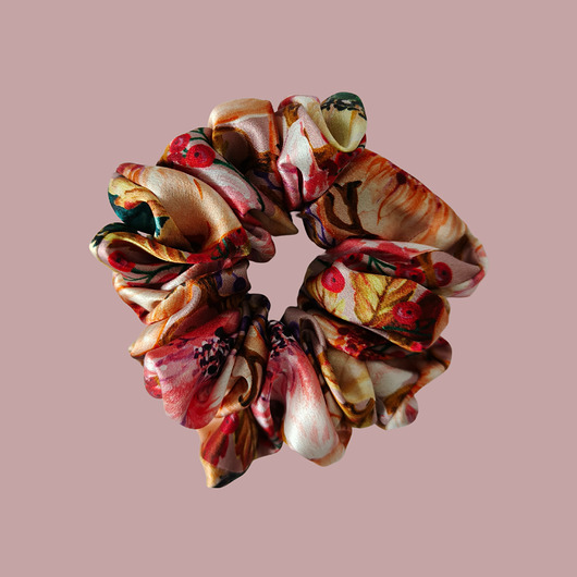 gumki do włosów Gumka jedwabna, scrunchie, frotka jesienne kwiaty MAXI