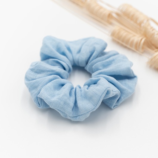 gumki do włosów Scrunchie/frotka len błękitna
