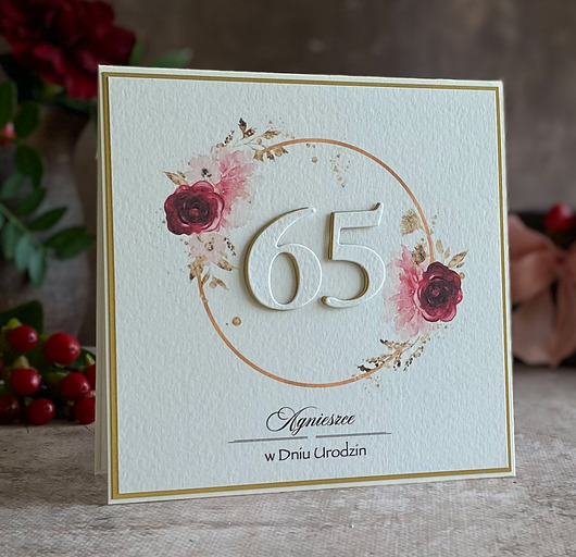 kartki scrapbooking Personalizowana kartka na 65 urodziny, BH 50