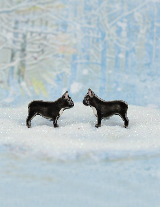 kolczyki ceramiczne Buldog francuski mini- ceramiczne kolczyki