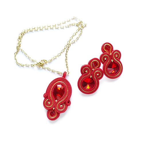 Czerwono złoty komplet soutache Mró Soutache