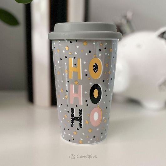 kubki Kubek porcelanowy z pokrywką silikonową Ho Ho Ho 400 ml - uroczy prezent