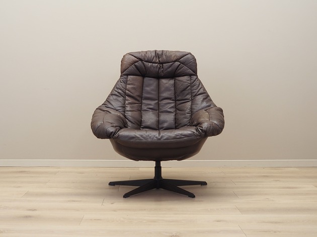 fotele Fotel obrotowy skórzany, duński design, lata 60, H.W. Klein, Bramin