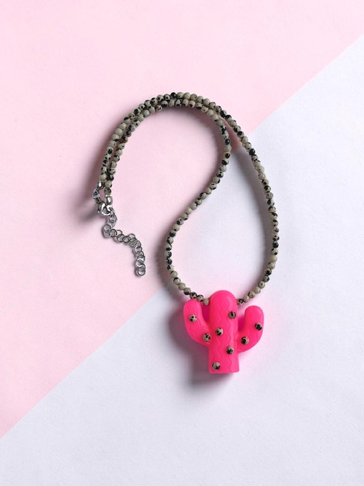 chokery Naszyjnik KAKTUSY z jaspisem : hot pink