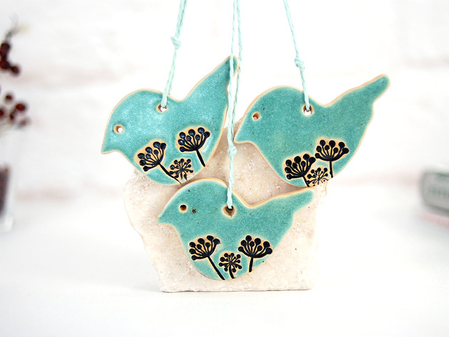 3 Ceramiczne ozdoby choinkowe - ptaszki 10FingersArt