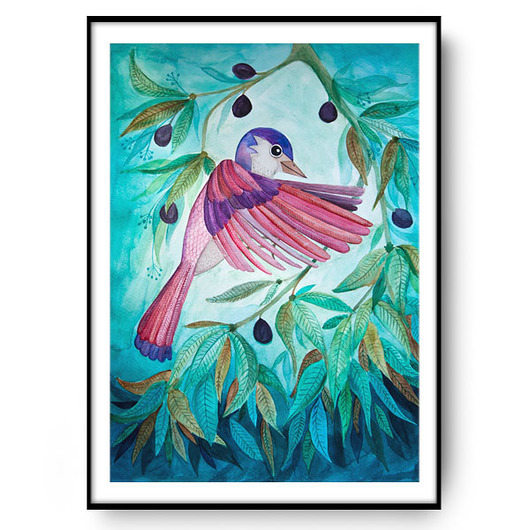 plakaty Pink bird ilustracja drukowana