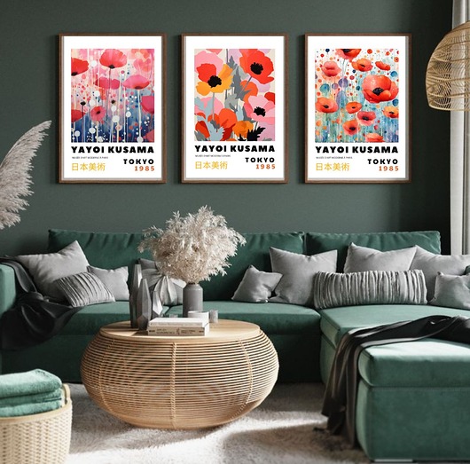 plakaty ZESTAW 3 plakatów Yayoi Kusama kwiaty abstrakcyjne maki