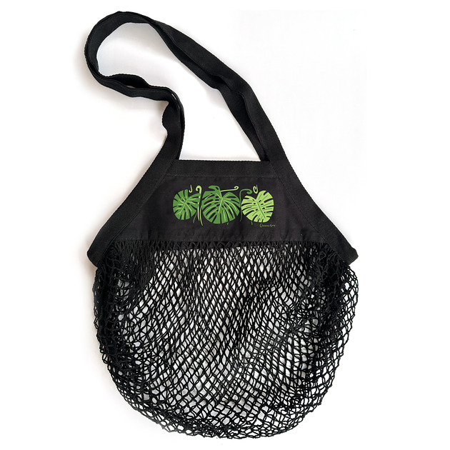 torby na zakupy Siatka Bawełniana Pleciona Monstera czarna