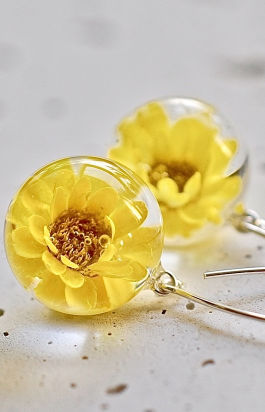 Kolczyki srebrne z żółtymi kwiatuszkami Grol Jewellery