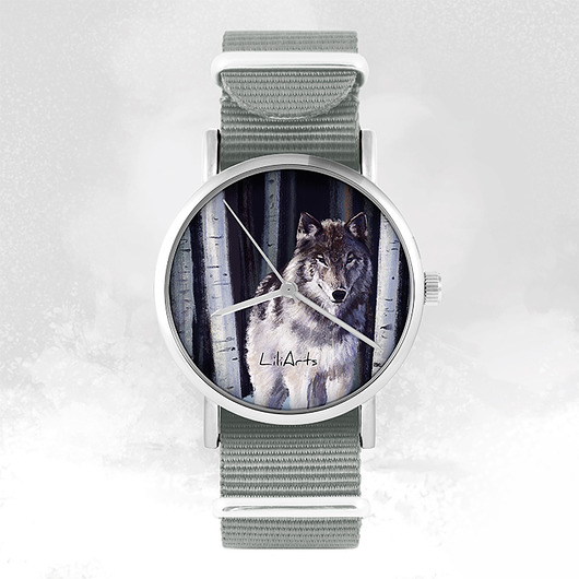 zegarki unisex Zegarek - Szary wilk - szary, nylonowy
