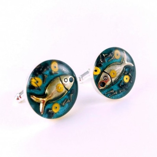 spinki do mankietów Spinki - Fish - Goldy