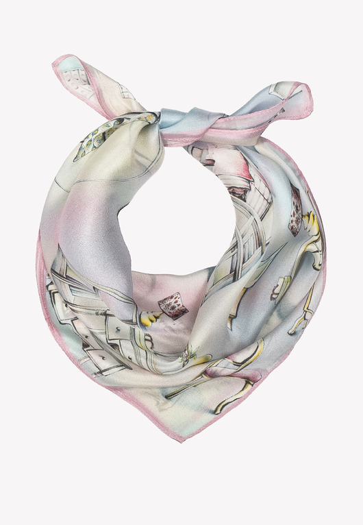 apaszki Mała apaszka jedwabna różowa z motywem wnętrz 53x53 cm