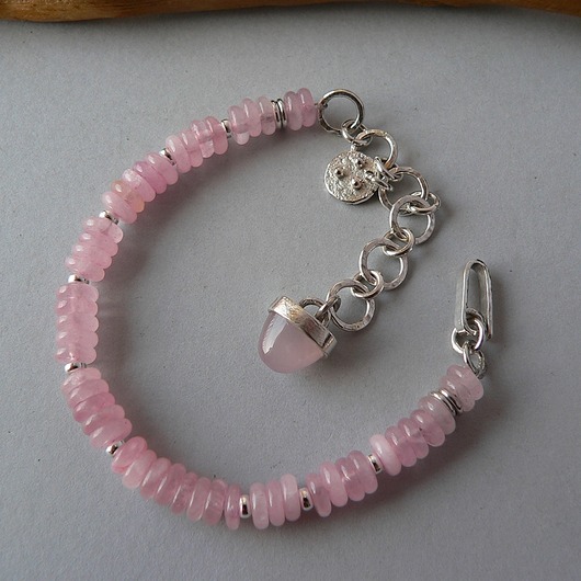 bransoletki srebrne -różowe kwarce-