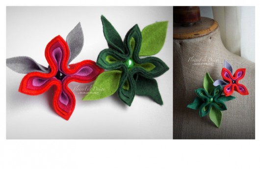 dwie broszki FlowerFelt Design