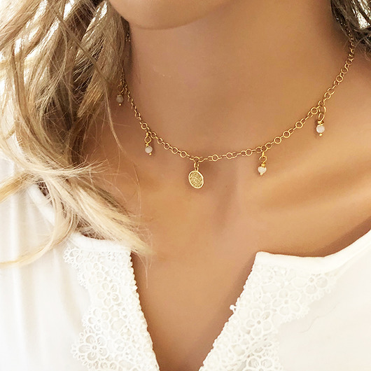 chokery Naszyjnik choker z monetą i kamieniami