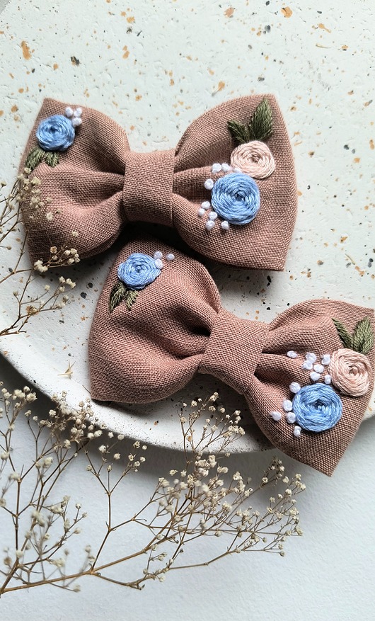 spinki i klamry do włosów Kokarda haftowana Łososiowy Różowy