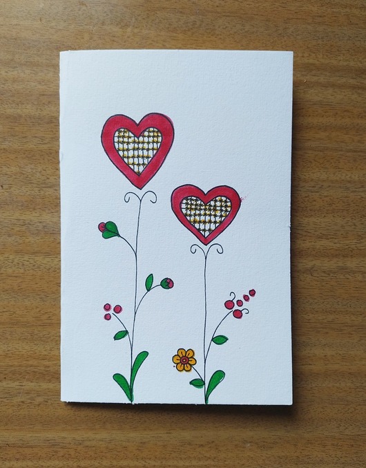 kartki scrapbooking Ręcznie Malowana Kartka Kociewskie Serca, 18 x 12 cm.