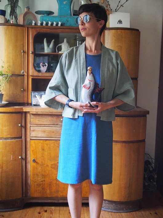 bluzki kimonowe damskie KIMO MIA short / mint linen