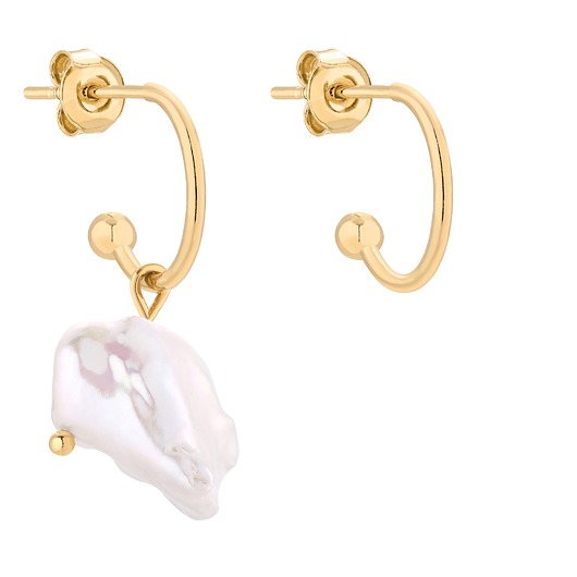 kolczyki pozłacane Złote asymetryczne kolczyki z naturalną perłą