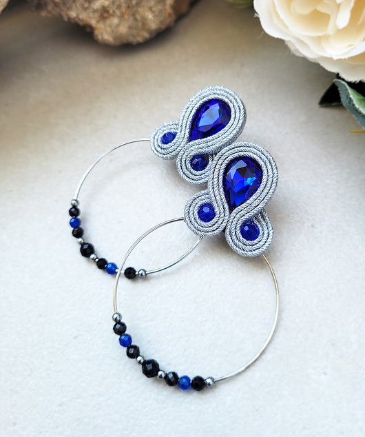 kolczyki soutache Kolczyki koła z Turmalinem
